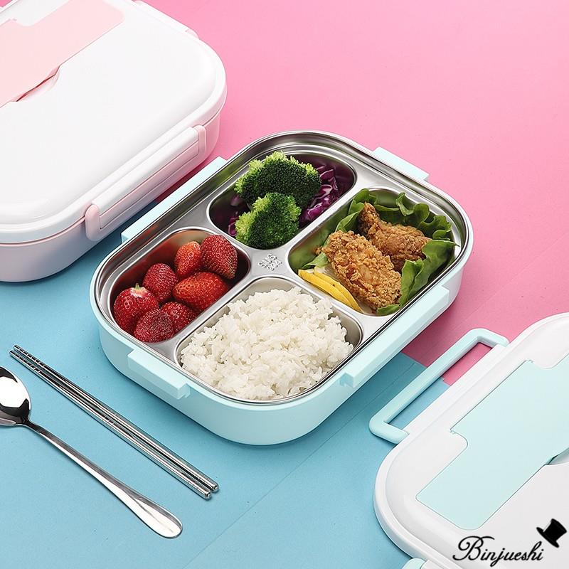 304不锈钢儿童餐盘食堂简约带盖小学生饭盒1层分格便当盒保温饭盒