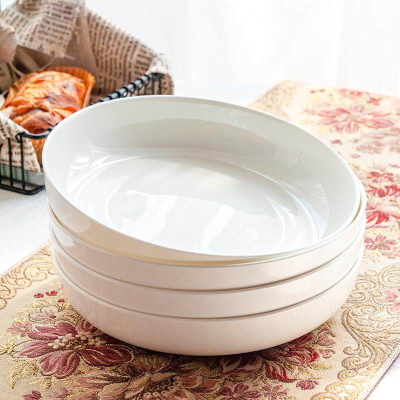 骨瓷盘子盘子家用餐具盘碟陶瓷餐盘简约碟子鱼盘纯白色6祇装深盘,餐饮具,盘,淘宝优惠券,粉丝福利购,淘宝优惠卷