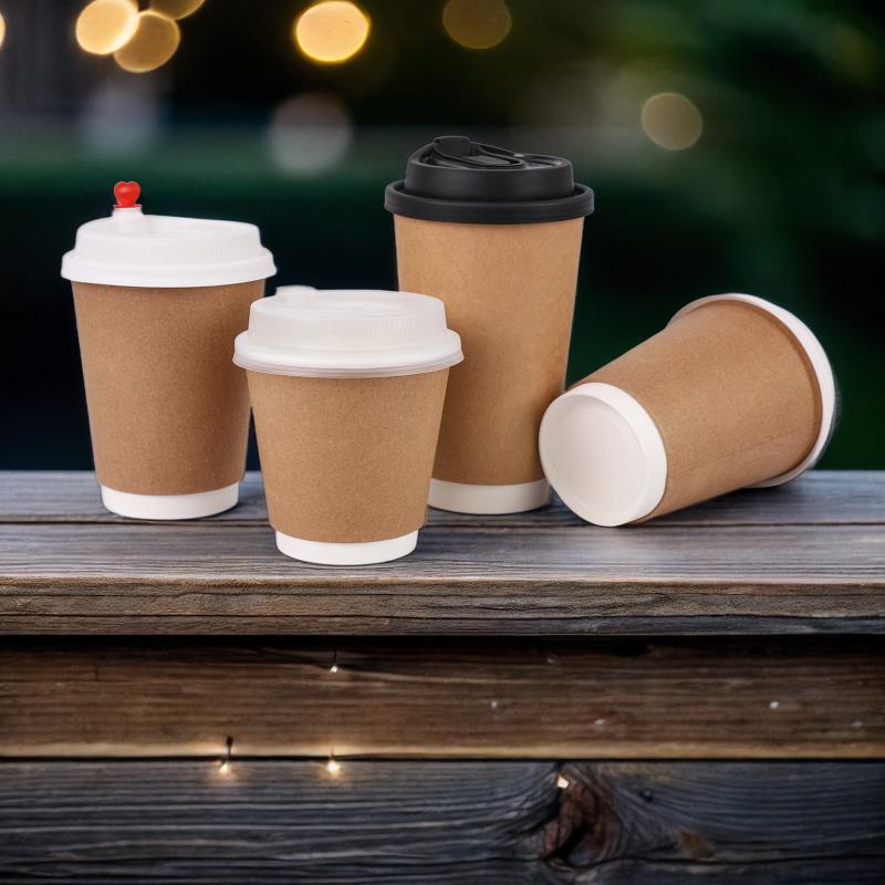 一次性食品级双层牛皮纸杯奶茶咖啡杯外带打包隔热防烫500祇带盖