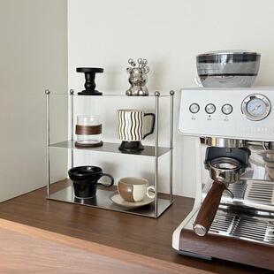 玖楼 杯子收纳层架咖啡角置物架桌面茶具茶杯水杯香薰不锈钢展示