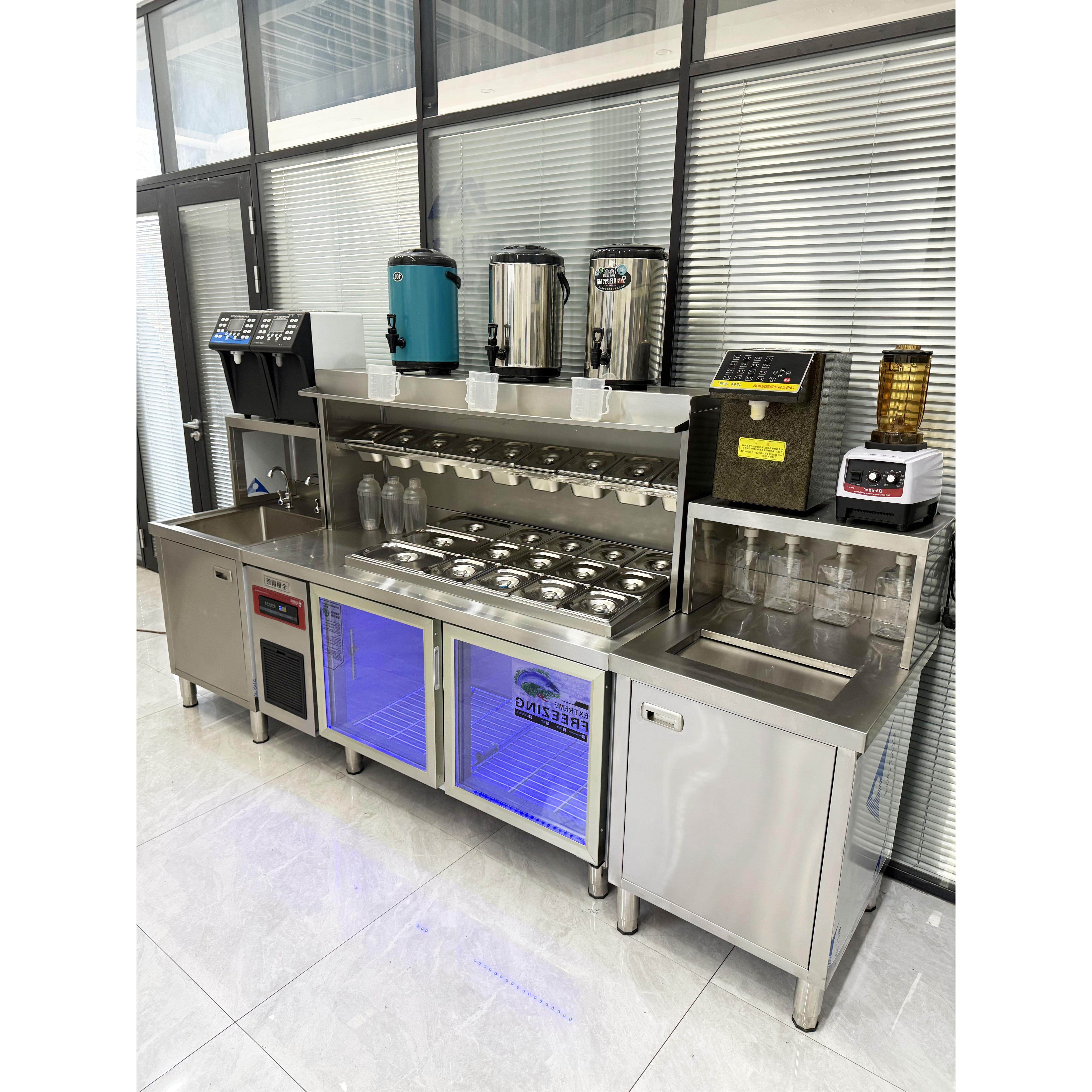 水吧商业奶茶店设备成套冷藏操作台咖啡沙拉开槽饮料工作台机