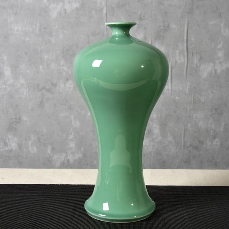 龙泉青瓷梅瓶玉壶春摆件新中式客厅玄关大号插花瓶陶瓷手工美人醉