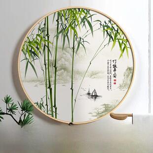 竹子画挂画客厅圆形装饰画中国风玄关新中式餐厅墙壁画餐厅卧室