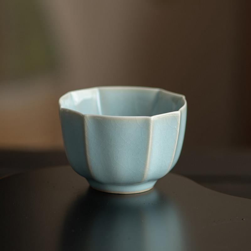李廷怀汝瓷汝窑品茗杯主人杯大容量开片可养高端茶杯陶瓷八方杯
