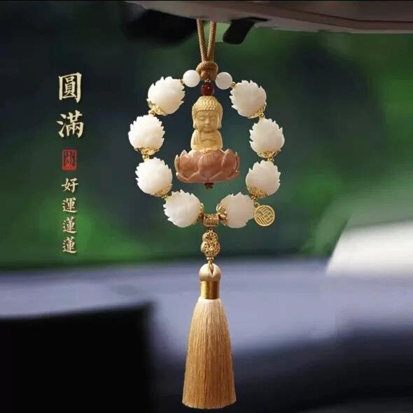 莲花佛像汽车后视镜挂件车内吊饰桃木车载饰品男士高级感吊坠挂饰