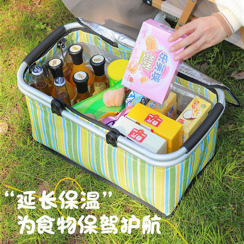 防水保温篮折叠野餐篮户外手提外卖箱送餐箱购物篮保鲜冷藏箱冰包