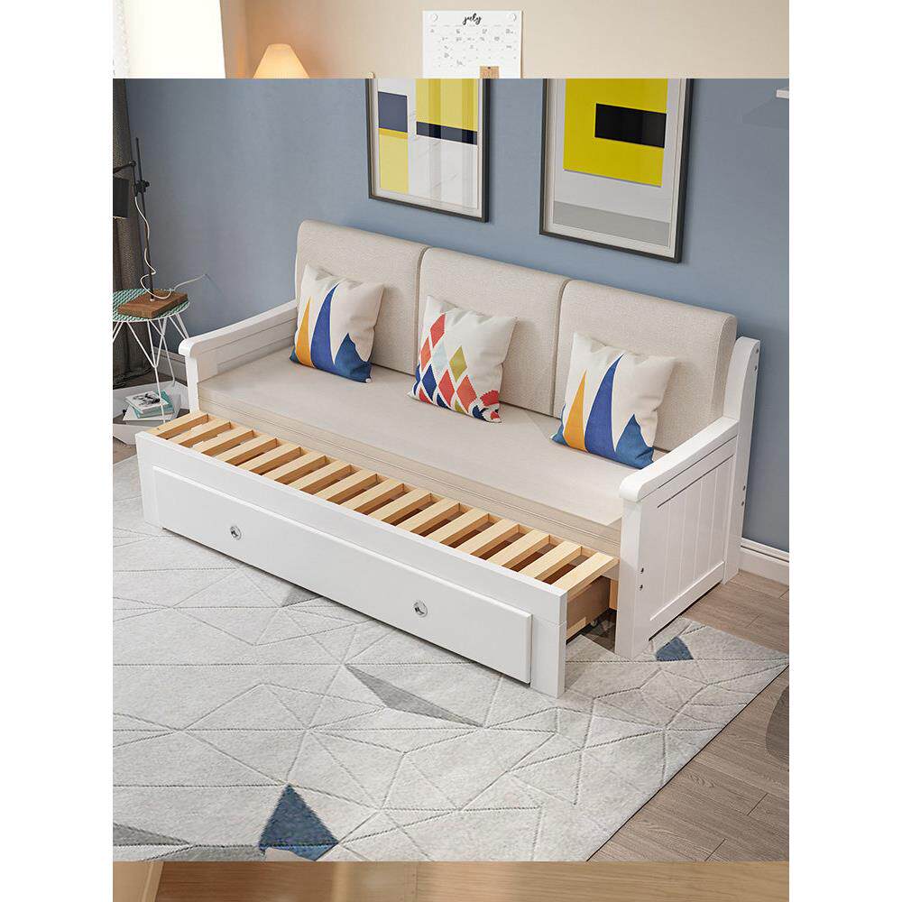 全实木沙发床折叠两用推拉伸缩床坐卧客厅多功能小户型双人抽拉床