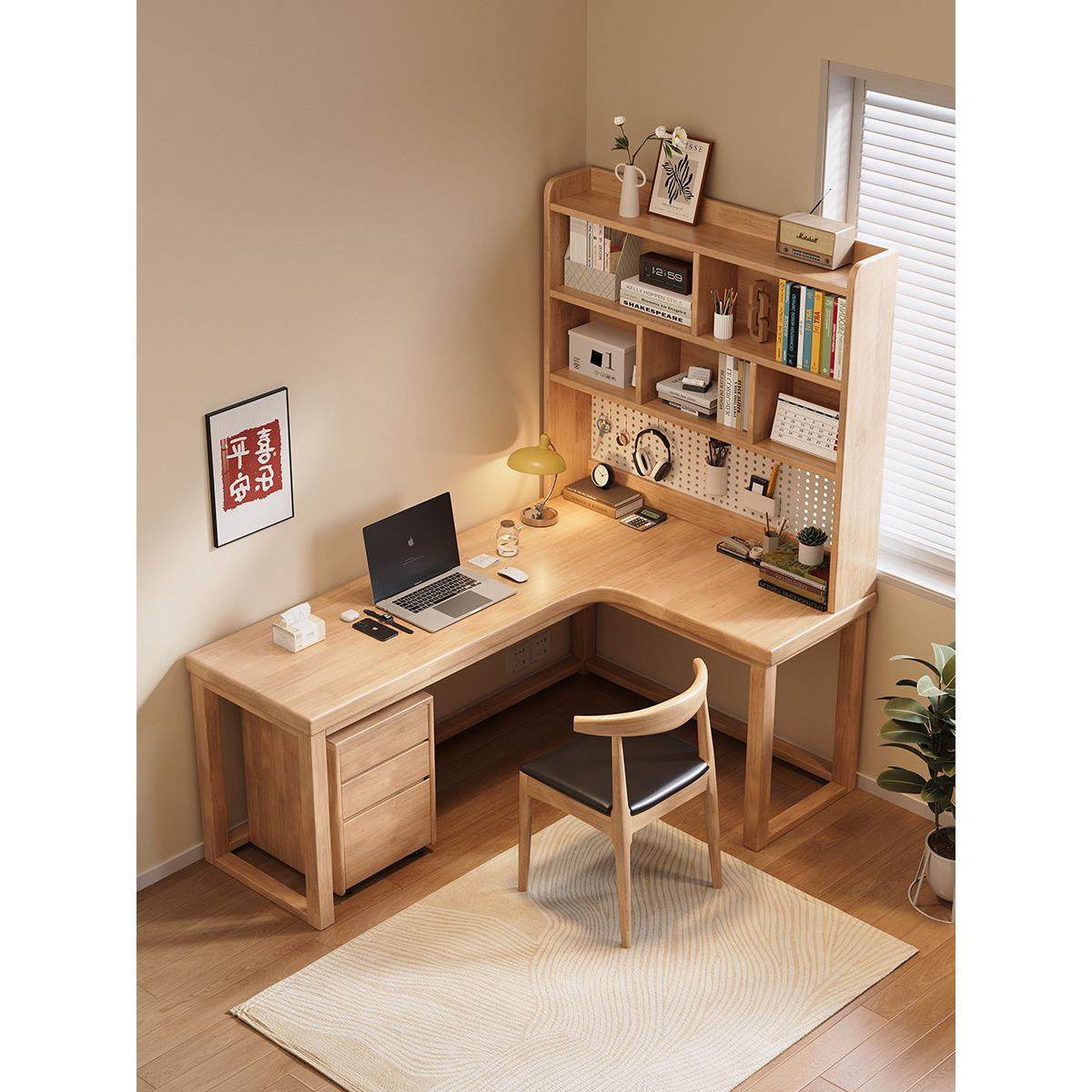 实木角桌l型书架集成角桌电脑桌书柜组合孔板双书房桌,住宅家具,书桌,淘宝优惠券,粉丝福利购,淘宝优惠卷