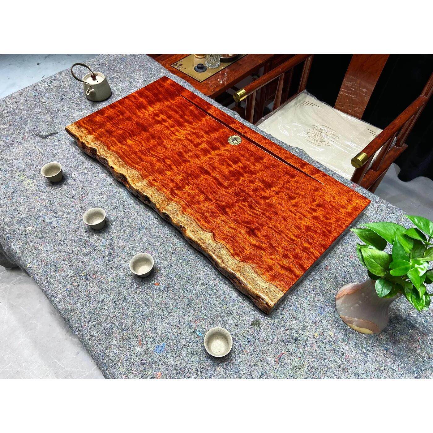 红木巴花实木茶盘原木干泡台整板实木花梨木家用泡茶家用茶板包邮