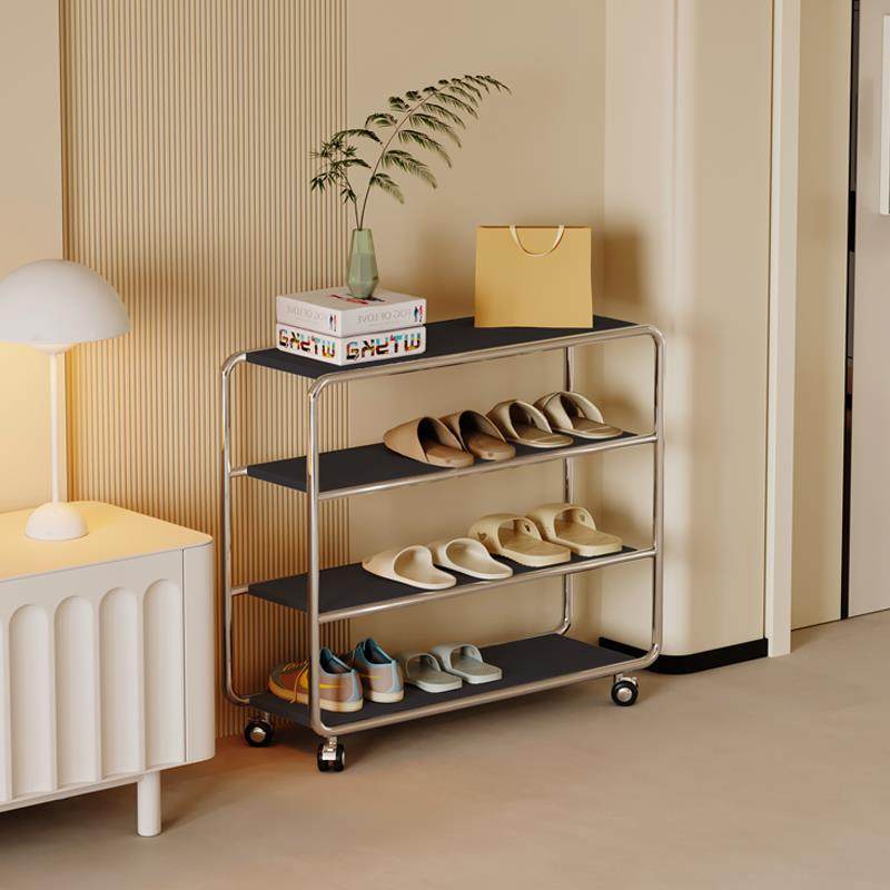 YUJIA/不锈钢鞋架简易可移动家用入门现代多层收纳省空间防尘鞋柜