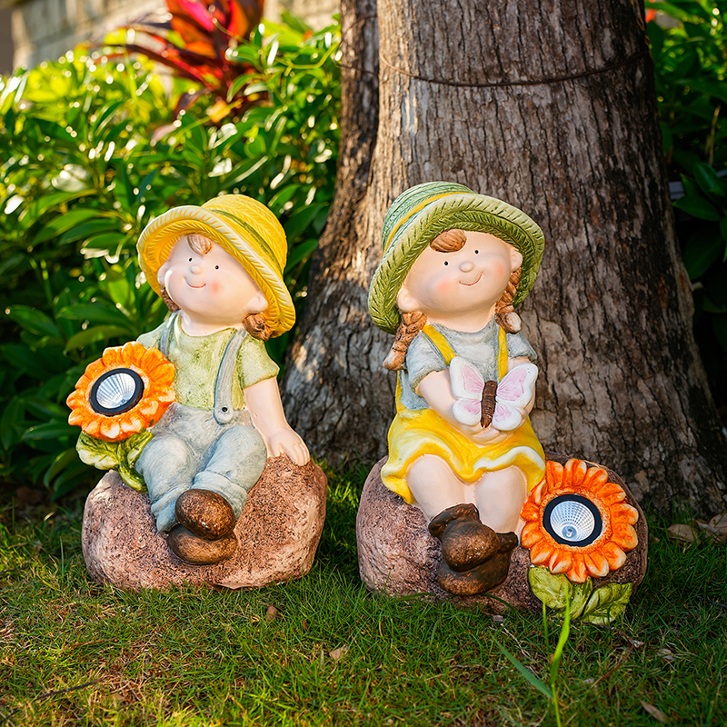 创意卡通人物雕塑太阳能灯摆件户外花园庭院装饰摆件园艺装饰品