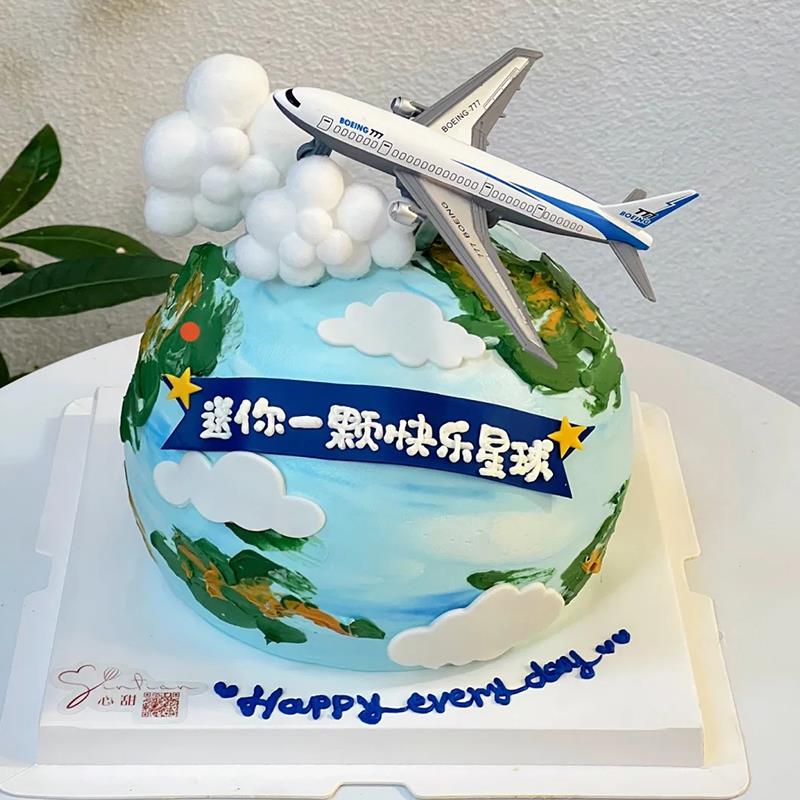飞机生日蛋糕装饰摆饰战斗机儿童男孩机票云朵星星插件翻糖切模