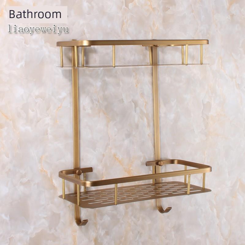 全铜彷古卫浴双层 洗澡间置物架 淋浴房镜前置物架浴室板蓝挂件