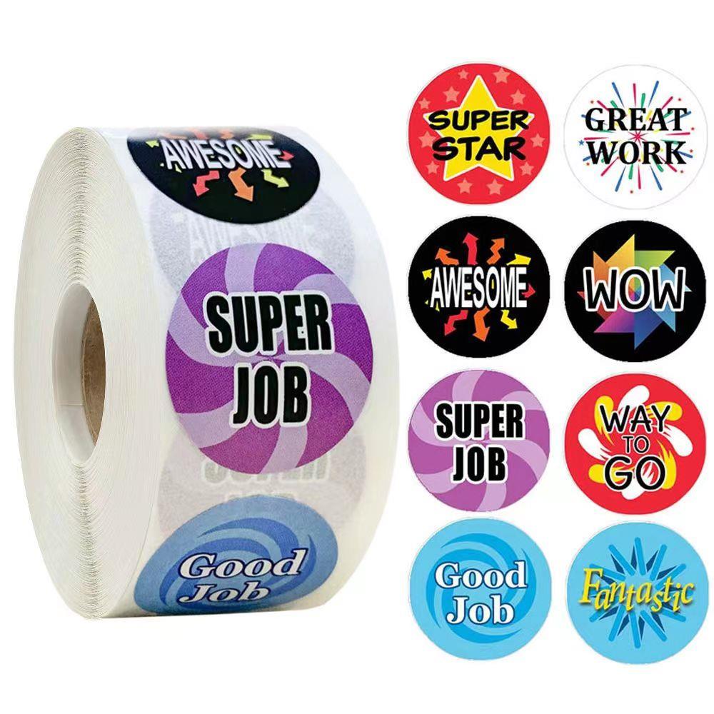 500贴/卷圆形英文贴纸老师奖励贴纸标签学校学生鼓励词儿童玩具贴