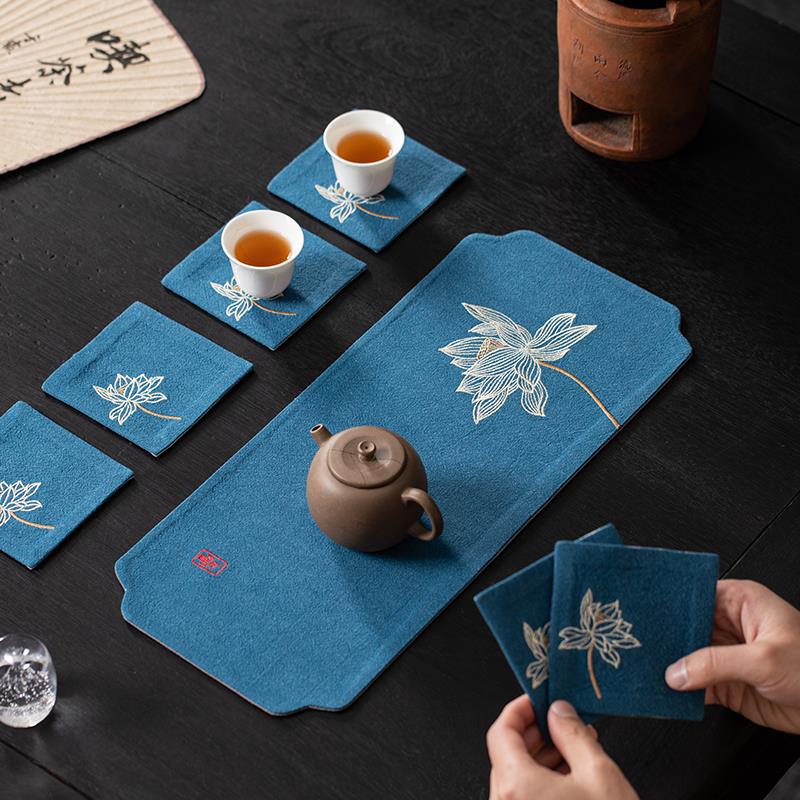 中式刺花棉麻布艺杯垫茶垫茶托养壶垫功夫茶具配件防磕隔热垫零配