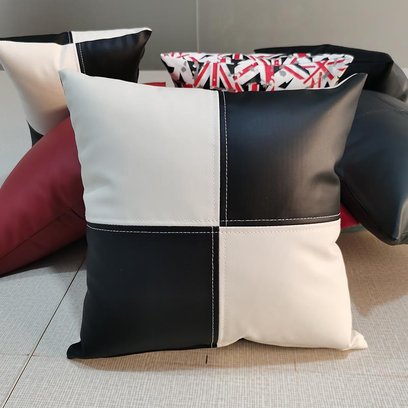 皮抱枕ins北欧简约纯色沙发汽车包邮皮靠垫酒吧黑色杭州萧山定制