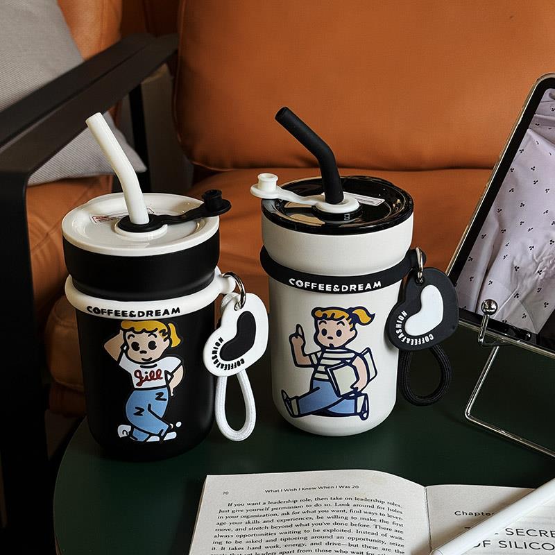 女生316不锈钢水杯可携式吸管保温杯咖啡杯外带杯子新款2025高颜