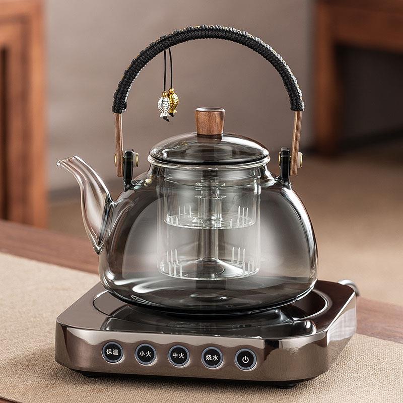 黑晶炉蒸煮茶壶玻璃提梁壶耐高温泡茶烧水煮茶器家用小型泡茶炉套