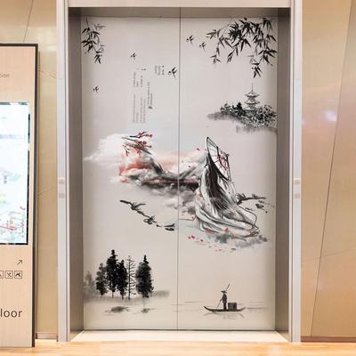 电梯贴纸创意商场店铺彷古中国风入口电梯门套贴纸壁纸不干胶商业