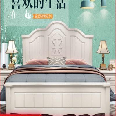 厂家直销韩式白色实木床ins网红床公主床1.35米环保铺板高箱加厚
