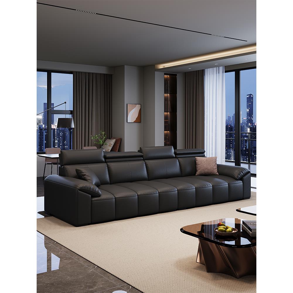 意式轻奢风真皮沙发家用客厅直排钢琴键沙发现代极简头层牛皮沙发