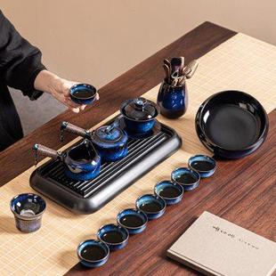 家用整套轻奢高档办公室会客陶瓷盖碗侧把茶壶泡茶杯 窑变茶具套装