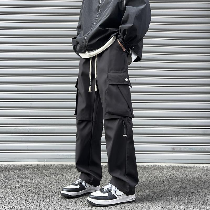 秋冬季美式高街工装裤男款潮牌户外机能冲锋裤加绒直筒休闲款QQ