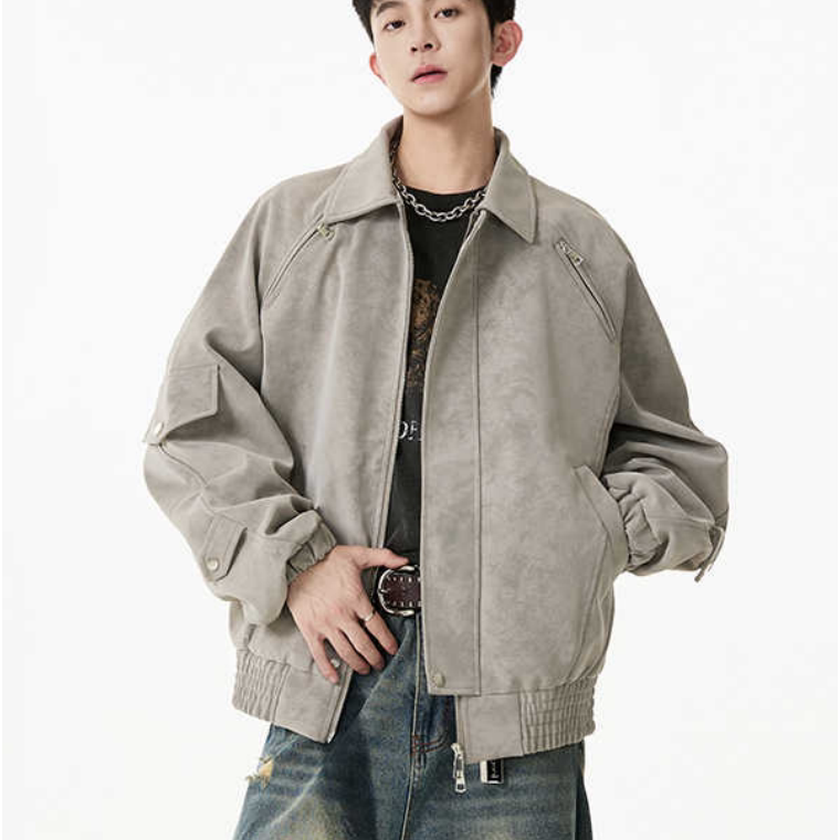 美式夹克男款2025新款潮流皮衣工装翻领复古高级感机车服外套BB