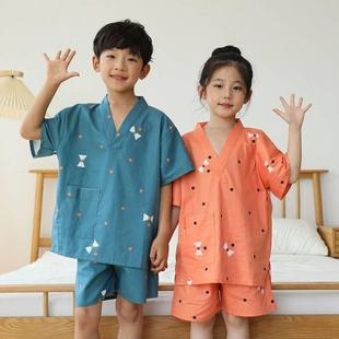 2023新款 儿童棉布浴服男女童汗蒸服睡衣桑拿服小孩家居服夏季 新款