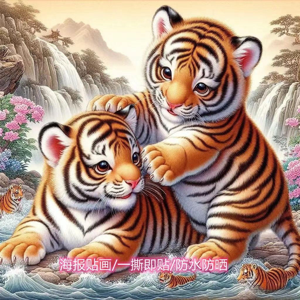 新年经典款萌虎贴画可爱老虎嬉闹
