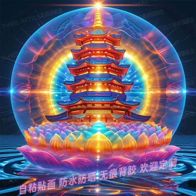 莲花能量宝塔贴纸古风自贴画壁画
