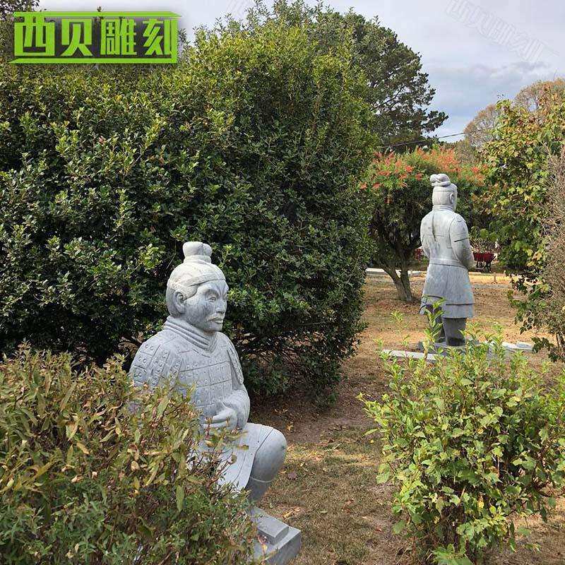 大理石人物兵马俑雕塑 石雕仿古兵马俑摆件 石材古代人物雕塑