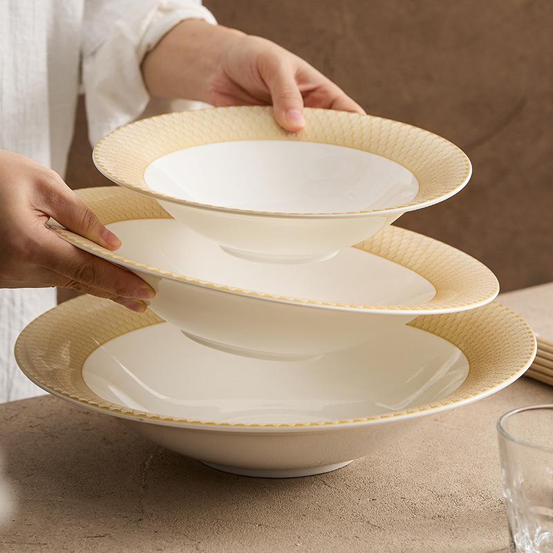 万丽陶瓷盘子家用菜盘深盘酒店餐具大汤盘创意意境菜西餐盘沙拉碗