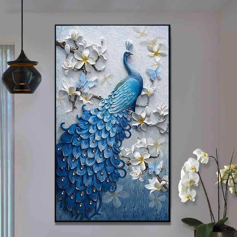 印花十字绣2024新款线绣客厅小幅卧室孔雀竖版玄关自己绣手工满绣