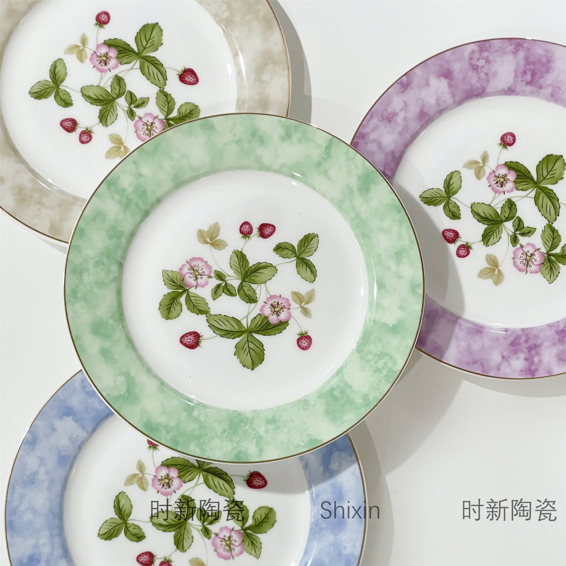 伍家新品野草莓陶瓷餐盘西餐盘20cm花色盘骨瓷欧式盘子餐具点心盘