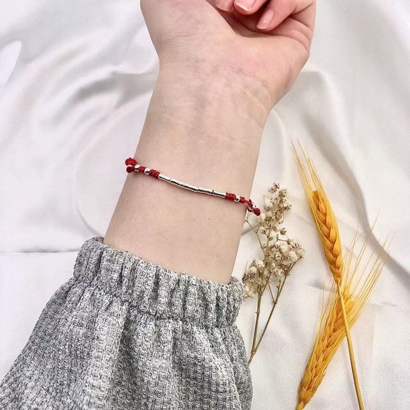 上岸手链女节节高升竹节红绳编织手绳可调节礼物学生手串爱心