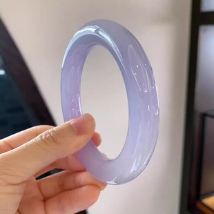 玉长情 紫罗兰翡翠玉手镯子冰种贵妃镯飘花真玉石处理 如诗系列