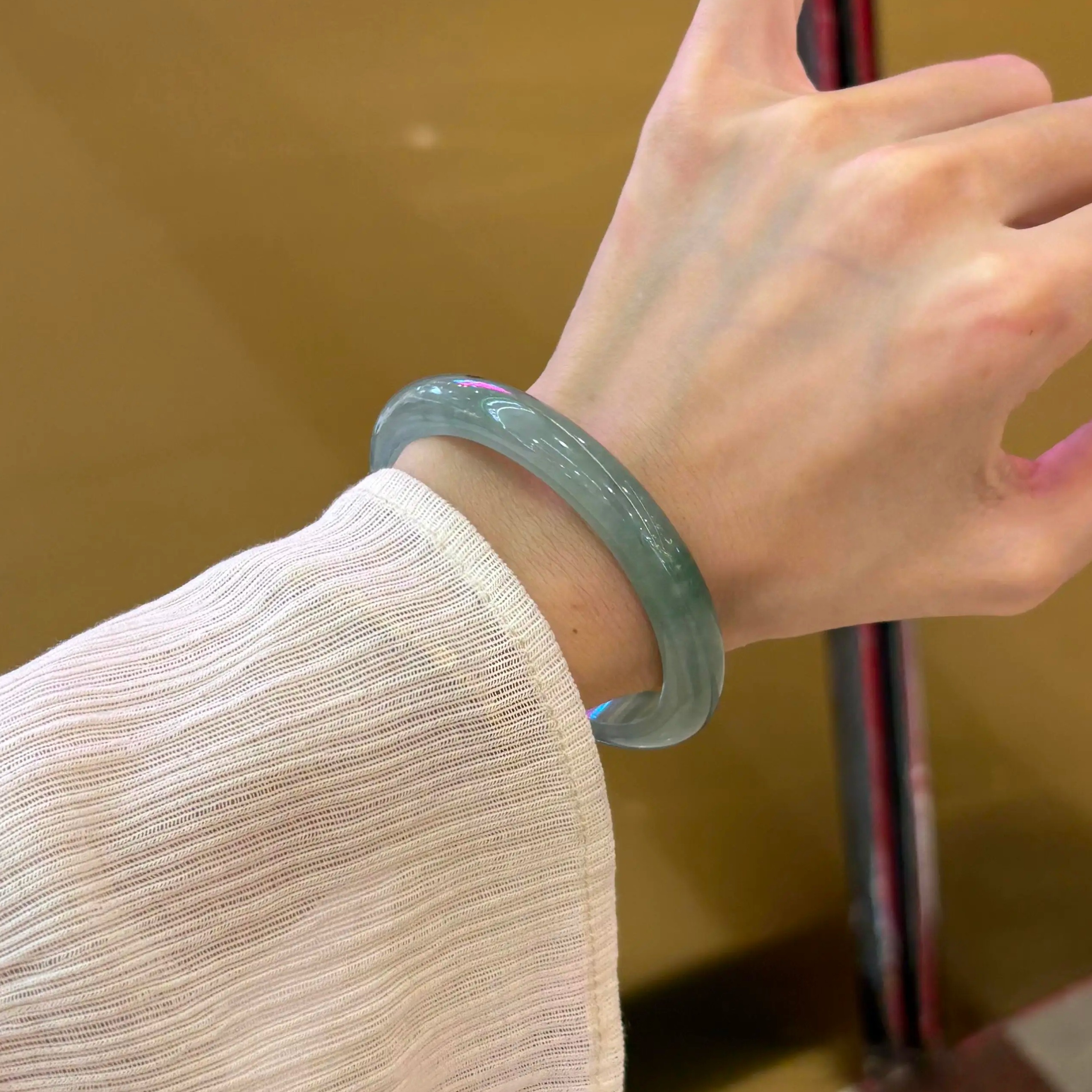 玉长情【丹青系列】缅甸冰种翡翠飘花玉手镯子油青女翡翠玉石处理