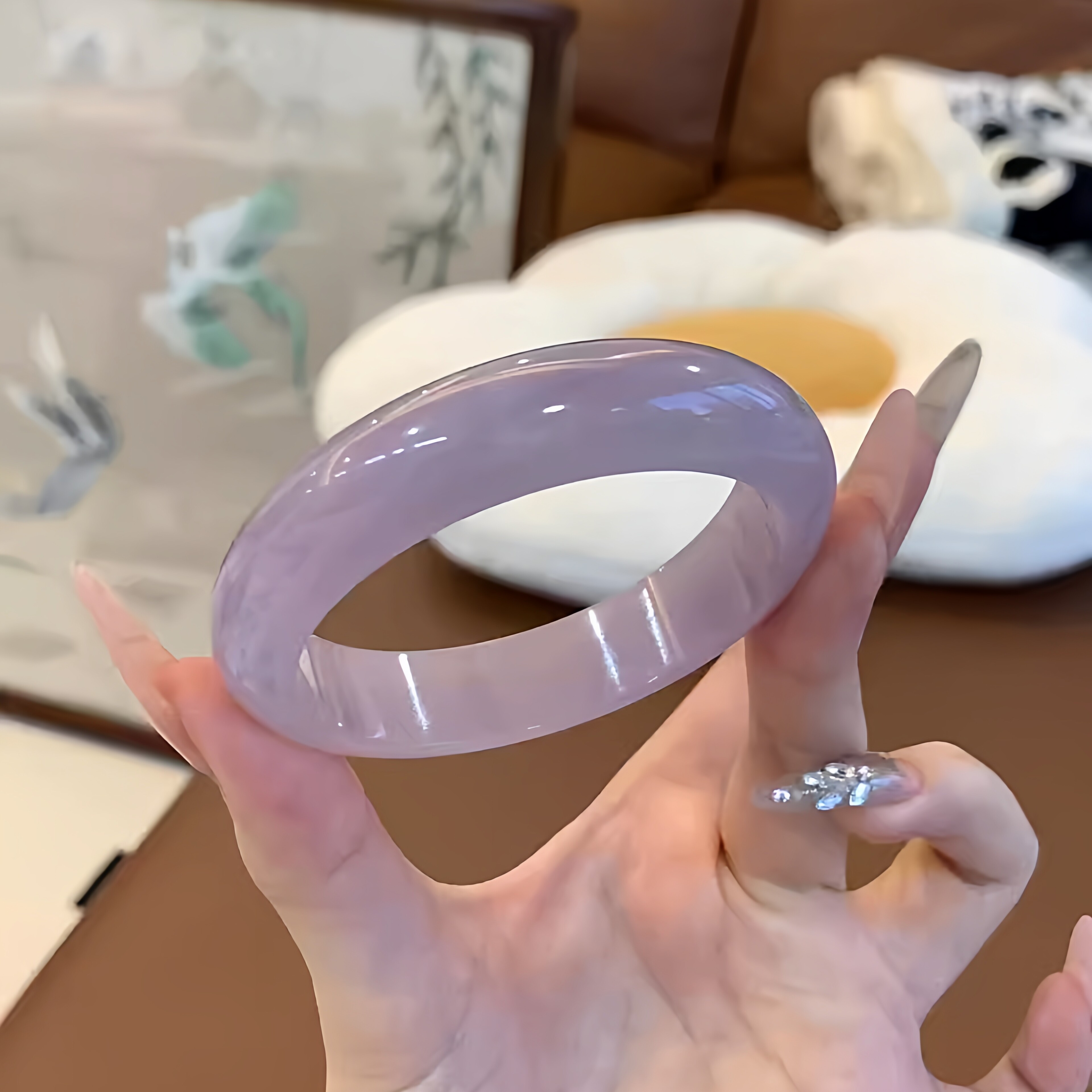 玉长情【如诗系列】高端缅甸贵妃镯高冰种紫罗兰翡翠玉手镯子处理