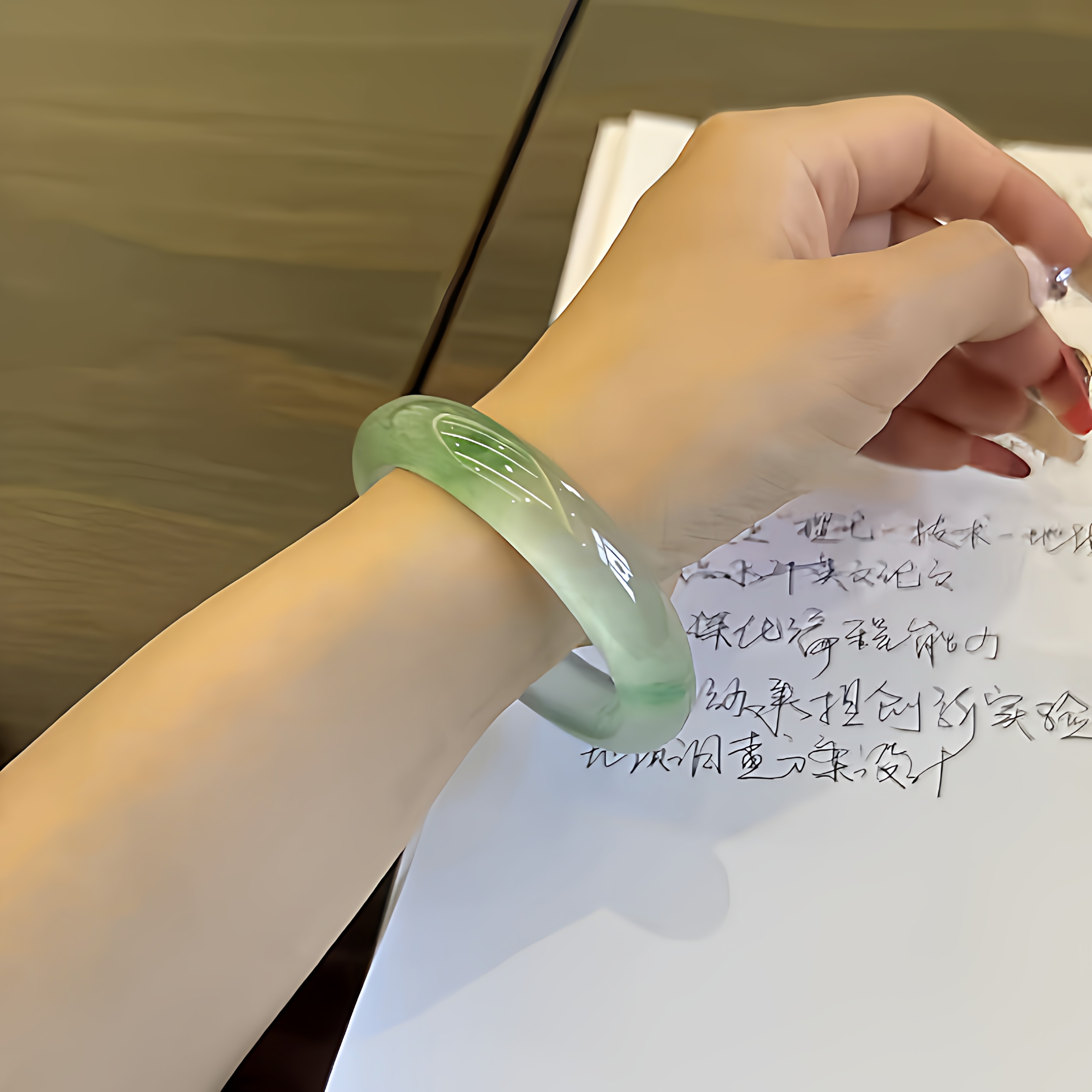 玉长情【百花系列】缅甸老坑冰种翡翠飘花手镯女真玉玉石镯子处理