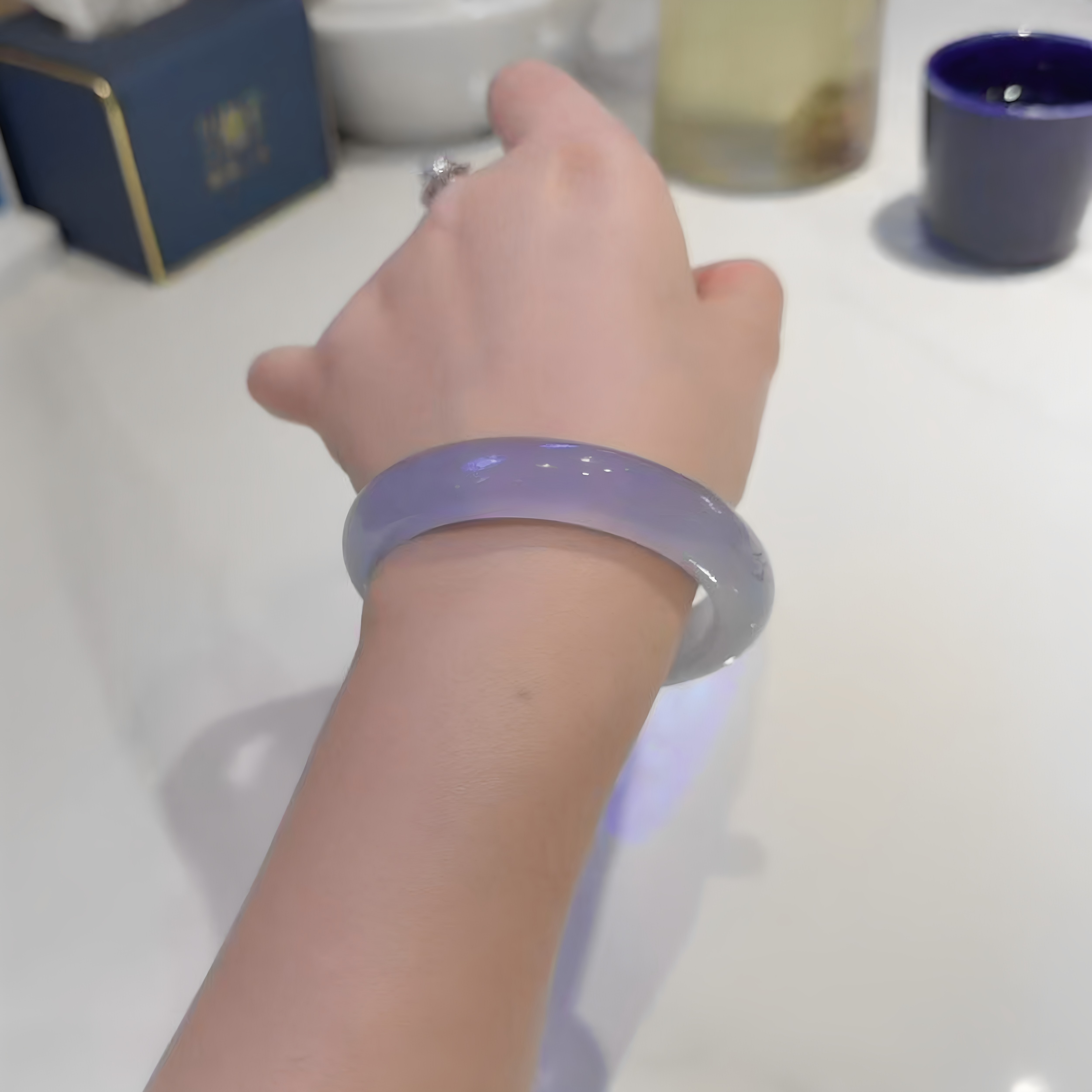 玉长情【如诗系列】高冰种女款紫罗兰玉石翡翠手镯真玉手镯子处理