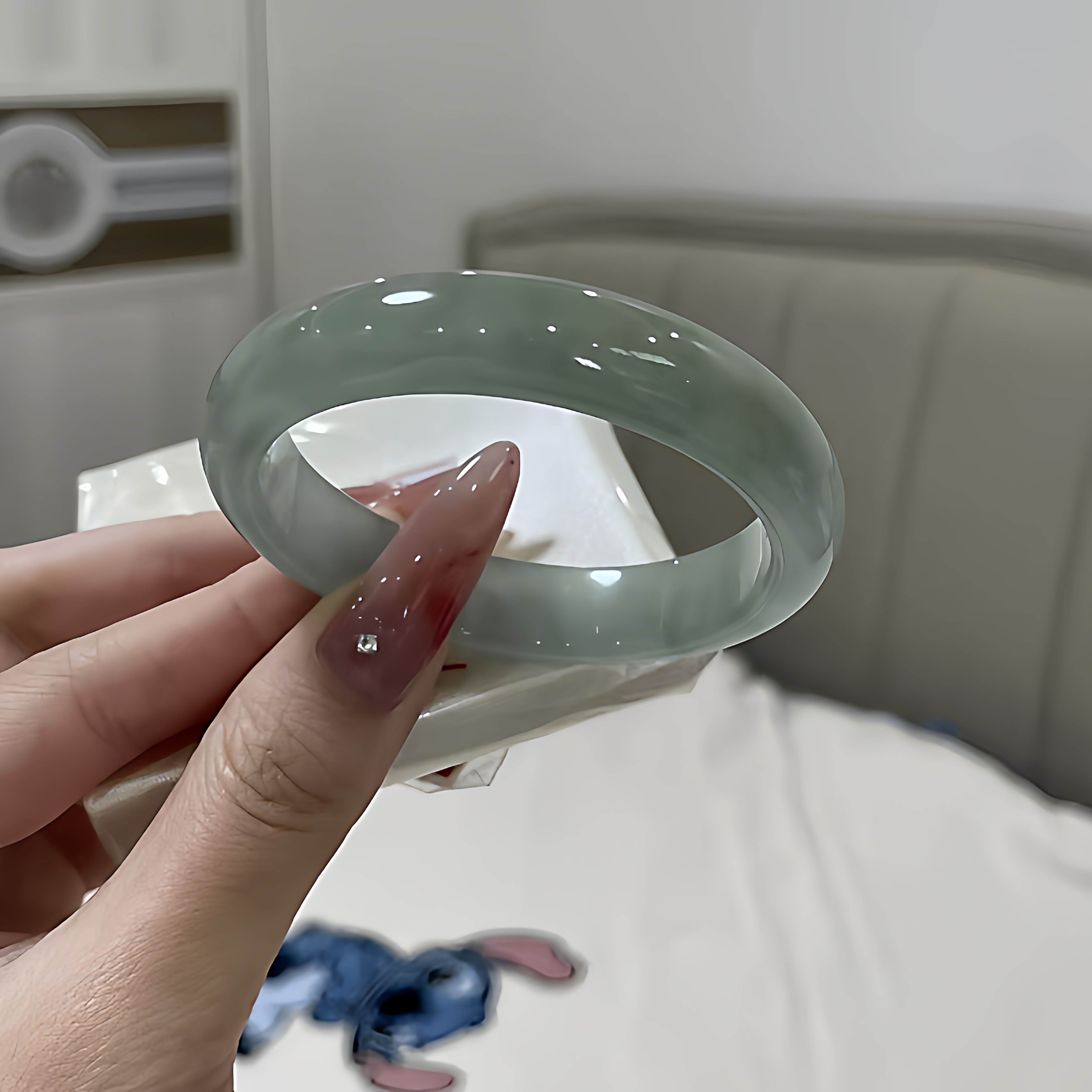 玉长情【丹青系列】缅甸翡翠玉高冰种飘花手镯子玉镯女款油青处理