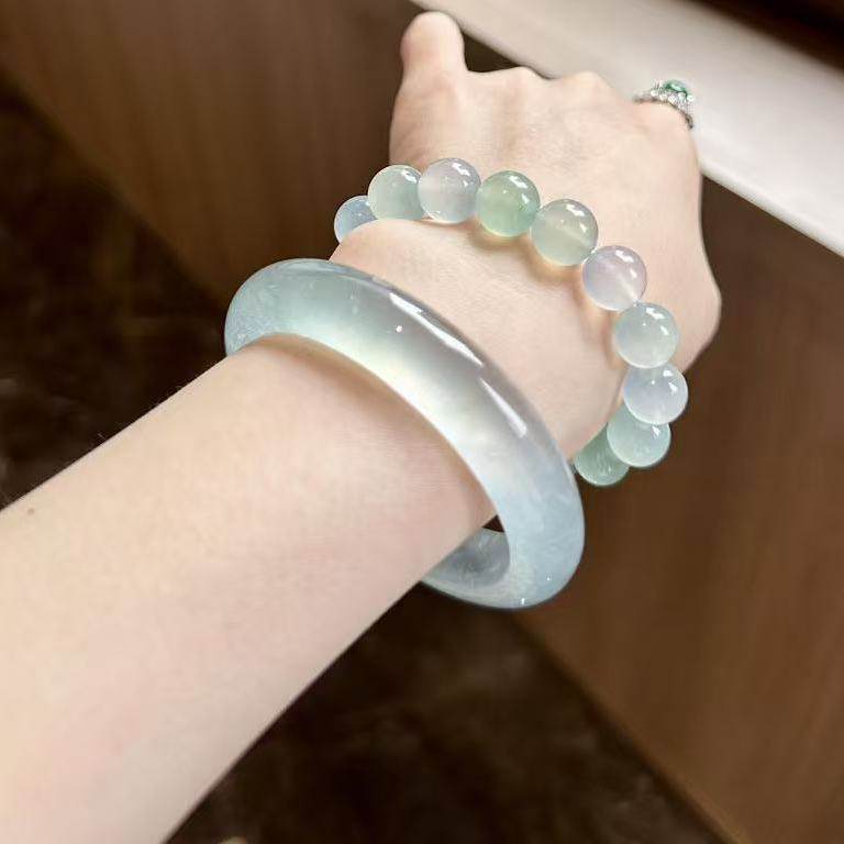 玉长情【湖水系列】高端缅甸翡翠冰种正品女款步离镯玉手镯子处理