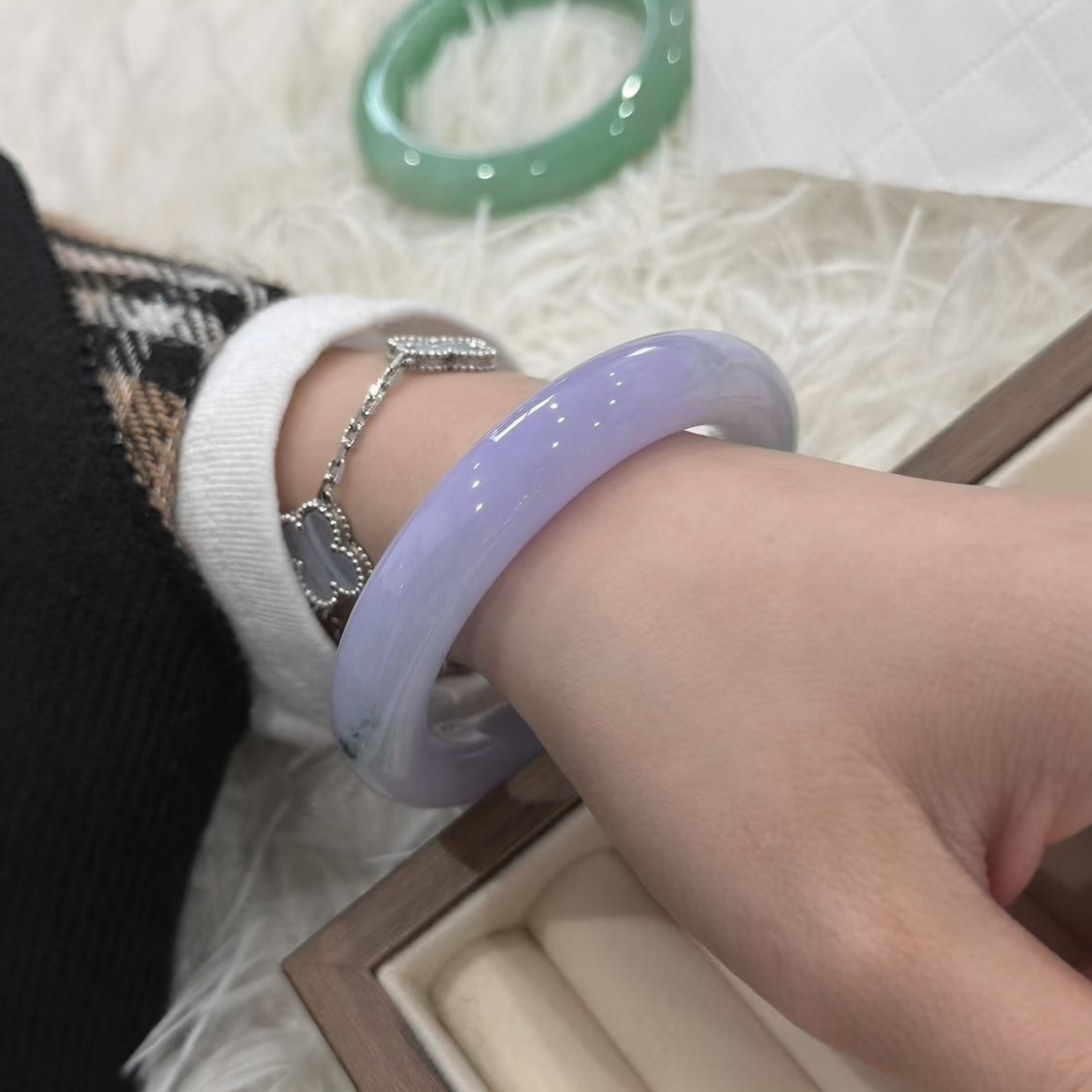 玉长情【如诗系列】高端紫罗兰翡翠冰种玉手镯子正品缅甸玉石处理