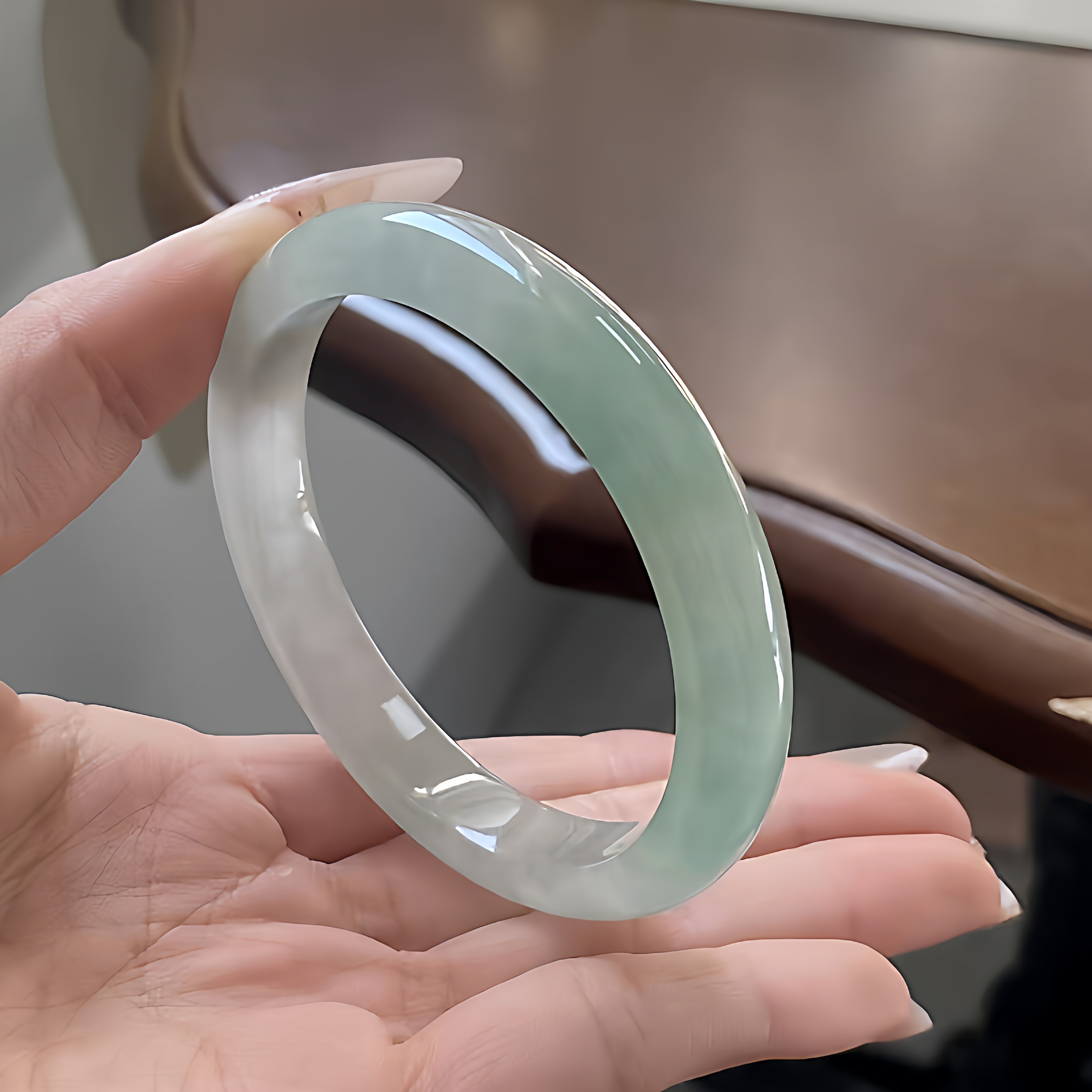 玉长情【丹青系列】高冰种缅甸翡翠玉手镯子油青贵妃镯真玉石处理