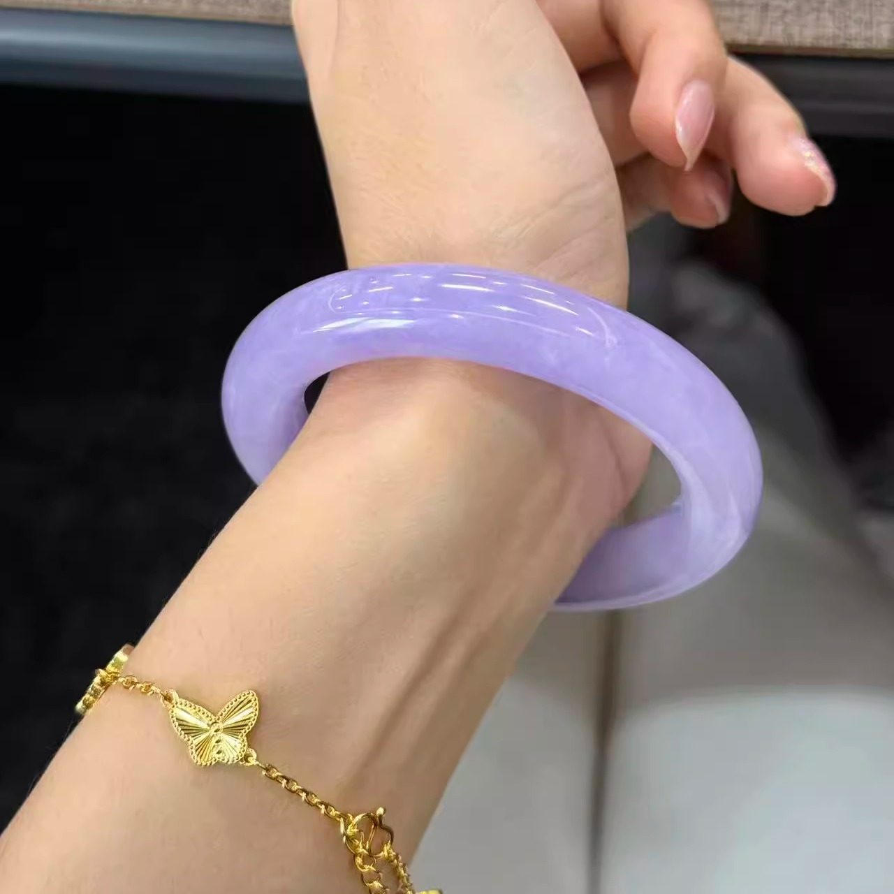 玉长情【如诗系列】缅甸高端翡翠玉手镯子正品冰种紫罗兰正品处理