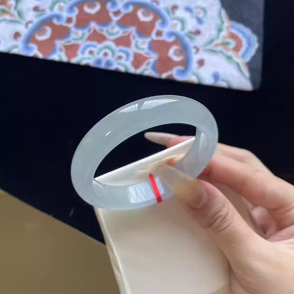 玉长情【清丽系列】高端缅甸翡翠高冰种飘花真玉手镯子贵妃镯处理