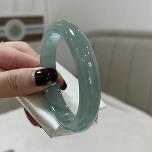 玉长情【丹青系列】缅甸翡翠玉手镯子正品冰种油青飘花贵妃镯处理