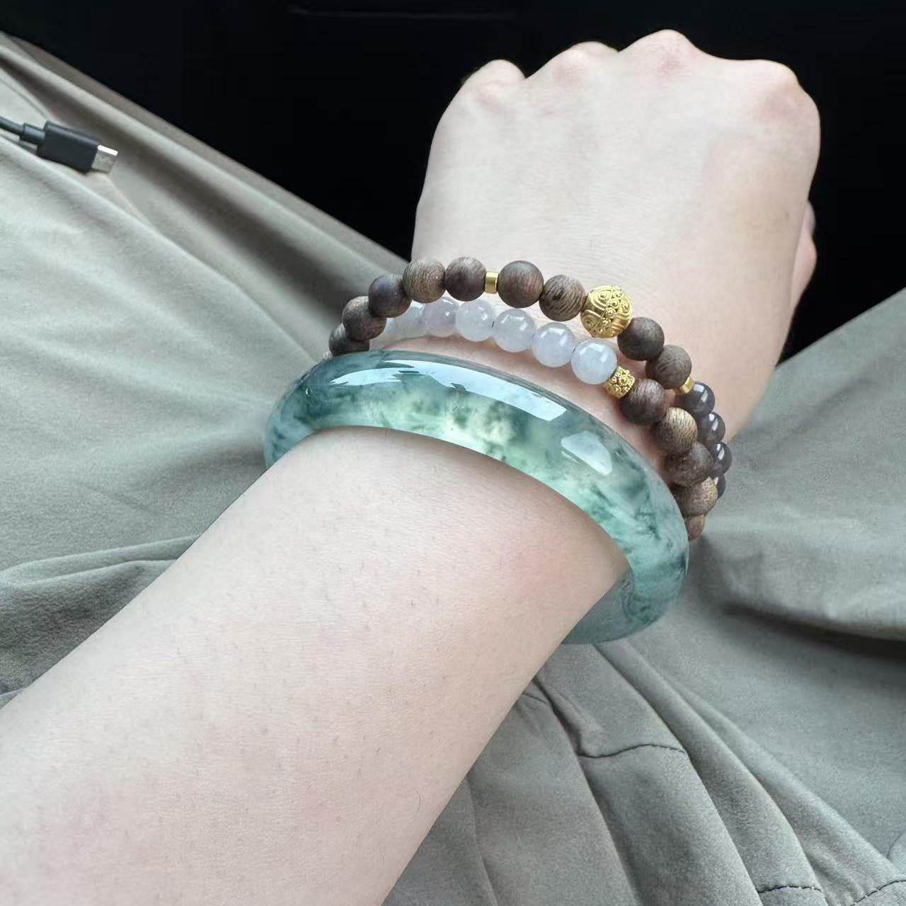 玉长情【百花系列】冰种缅甸高端翡翠正品玉手镯子飘花真玉石处理