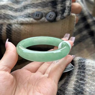玉长情【青绿系列】高端缅甸翡翠玉手镯子女款浅青冰飘花正品处理